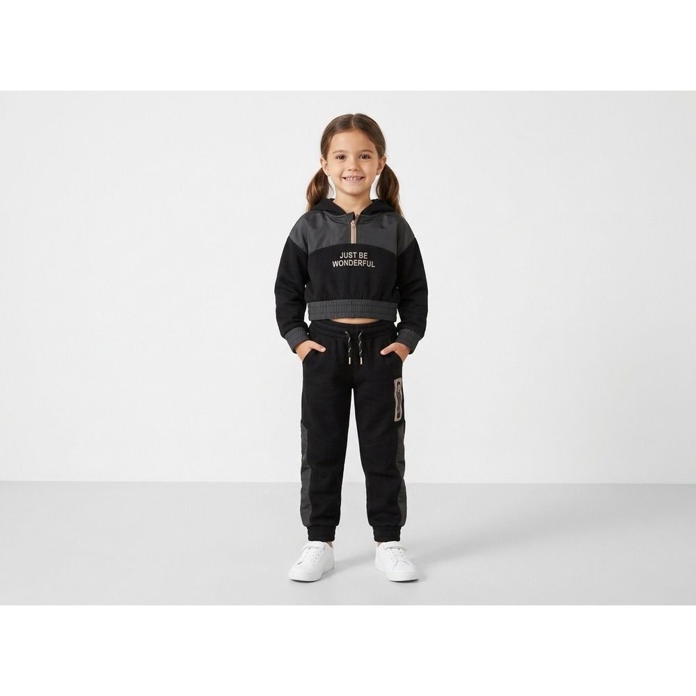 Zara Tracksuit Set Kids Size 6 Black Good Just Be Wonderful Hoodie Jogger